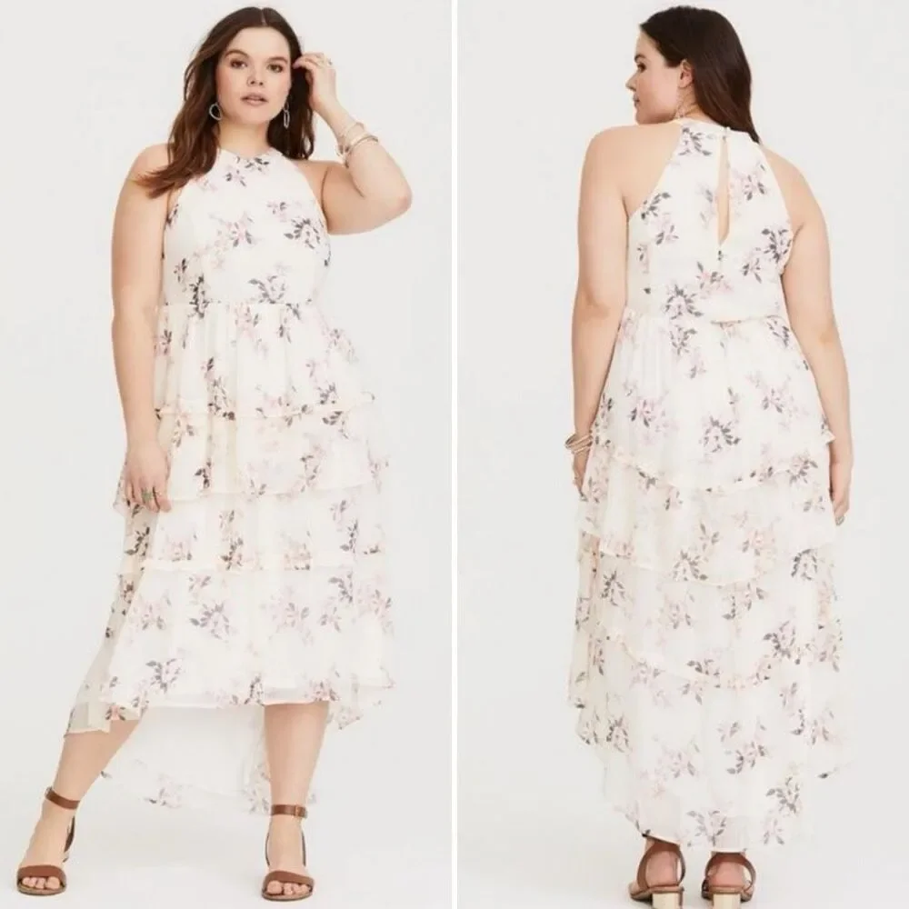 Torrid White Floral Tiered Chiffon Maxi Dress $90 0 L 12
